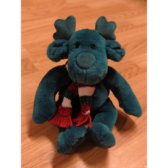Commonwealth Christmas Reindeer 11" Green Plush Scarf Stripes Stuffed Animal - Picture 2 of 7